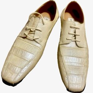 NIB Bolano Men’s Croc- embossed Size 9 Shoes Cream Italian